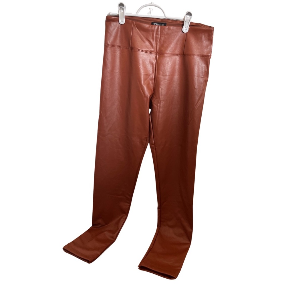 Brown Faux Leather Leggings, Size Large, BRAND NEW